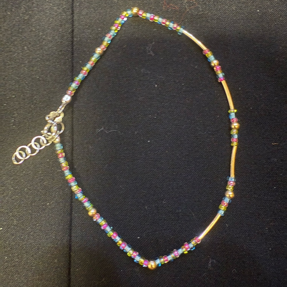 Colorful Beaded Anklet with Sterling Silver Accents
